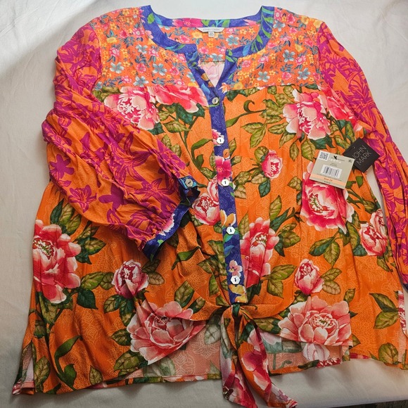 John Mark Tops - John Mark 2X Island Dreaming Floral Boho Mandarin Collar Button Shirt NWT 1222
